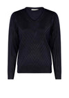 Micha Embroidered V Neck Sweater, Navy