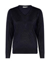 Micha Embroidered V Neck Sweater, Navy