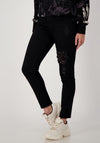 Monari Sequin Patch Distressed Jeans, Black