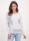 Monari Floral Outline & Rhinestone Sweater, Stone Multi