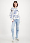 Monari Floral & Rhinestone Sweatshirt, Blue & White