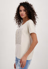 Monari Felling Good Rhinestone T-Shirt, Beige