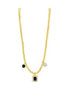 Absolute Black Halo Pendant Beaded Necklace, Gold