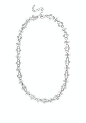 Absolute Interlocking Pearl and Diamante Necklace, Silver