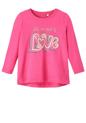 Name It Mini Girl Violet Long Sleeve Top, Pink Yarrow