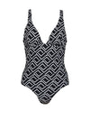 Naturana V-neck Print Swimsuit, Black