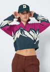 Noisy May Peaks Half Knit Crop Sweater, Fuchsia Multi