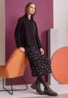 Naya Ribbed Print Midi Skirt, Black & Cobble Stone