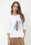 Naya Abstract Graphic T-Shirt, White & Vivid Blue