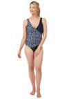 Oyster Bay Print V-neck Swimsuit, Navy
