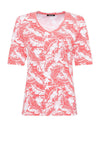 Olsen Leaf Print T-Shirt, Coral & White