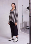 Ora Striped Overlay Top Maxi Dress, Black & Beige