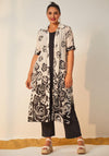 Ora Rose Print Long Kimono, Cream & Black