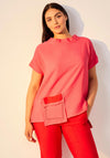 Ora Patch Pocket High Neck Top, Poppy