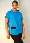 Ora Patch Pocket High Neck Top, Blue Jewel