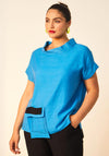 Ora Patch Pocket High Neck Top, Blue Jewel