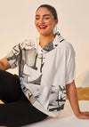 Ora Cowl Neck Printed Oversize Top, Black & White