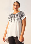 Ora Print Neck Crinkle Top, Cream