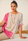 Ora Silk Feel Panel Print Top, Pink & Taupe