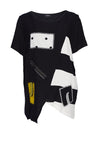 Ora Contrasting Panel Shape Print Top, Black & White
