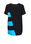 Ora Contrasting Panel Shape Print Top, Black & Blue