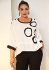 Ora Circle Print Oversize Top, White & Black