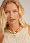 Pilgrim Smile Statement Beaded Necklace, Silver Rainbow Multi