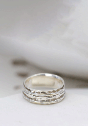POM Triple Hammered Bands Spinning Ring, Silver Size 61