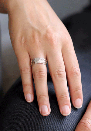 POM Triple Hammered Bands Spinning Ring, Silver Size 61