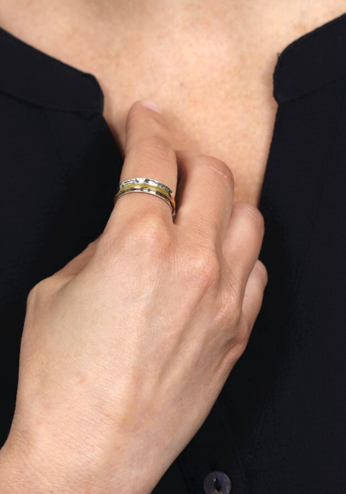 POM Thin Band Spinning Ring, Silver Size 54