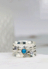 POM Turquoise, Pearl & Moonstone Spinning Ring, Silver Size 59