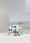 POM Turquoise, Pearl & Moonstone Spinning Ring, Silver Size 61