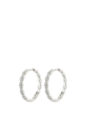 Pilgrim Twirl Crystal Hoop Earrings, Silver