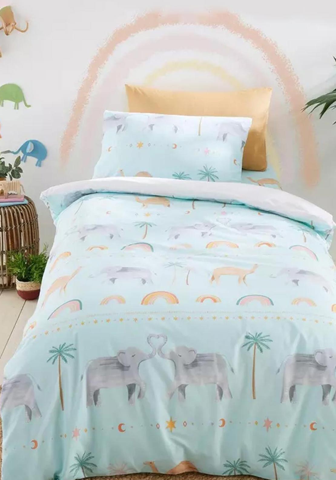 Pineapple Elephant Kids Paradise Desert Animals Duvet Set, Pastel