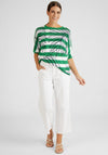 Rabe Leaf Outline Striped Sweater, Green & White