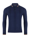 Remus Uomo Long Sleeve Knit Polo Shirt, Dark Blue
