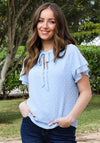Rant & Rave Francesca Embroidered Polka Dot Top, Baby Blue