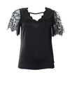 Rant & Rave Claire V Neck Lace Sleeve Top, Black
