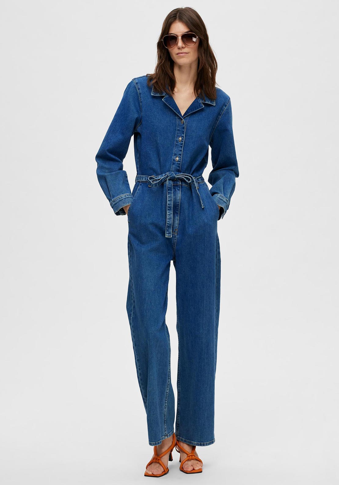 Selected Femme Stefanie Denim Jumpsuit, Medium Blue