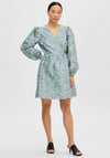 Selected Femme Aliana Floral Wrap Dress, Blue Heron