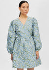 Selected Femme Aliana Floral Wrap Dress, Blue Heron