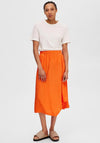 Selected Femme Abienne Satin Midi Skirt, Orangeade