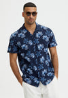 Selected Homme Resort Floral Linen Shirt, Sky Captain