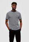 Selected Homme Ricky Stripe T-Shirt, Egret & Sky Captain