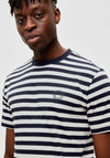Selected Homme Ricky Stripe T-Shirt, Egret & Sky Captain