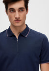 Selected Homme Figo Zip Polo Shirt, Sky Captain