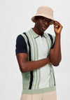 Selected Homme Mattis Knit Stripe Polo Shirt, Desert Sage