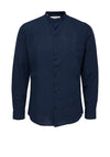 Selected Homme Linen Grandad Collar Shirt, Dark Sapphire