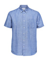 Selected Homme Rick Linen Short Sleeve Shirt, Medium Blue Denim
