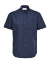 Selected Homme Rick Linen Short Sleeve Shirt, Dark Sapphire